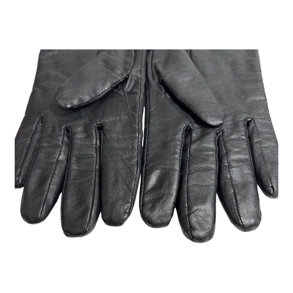 Totes Isotoner Womens Warm Black Leather Gloves Fleece Lined Size 8